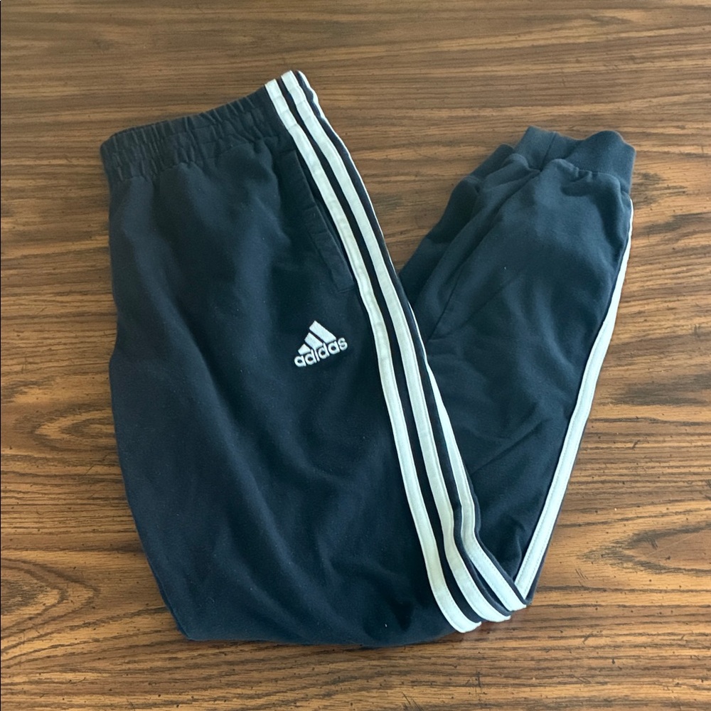 02:09  Adidas Navy Joggers with White Stripes